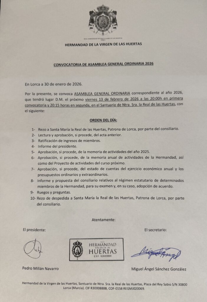 Convocatoria Asamblea General 13 de febrero.